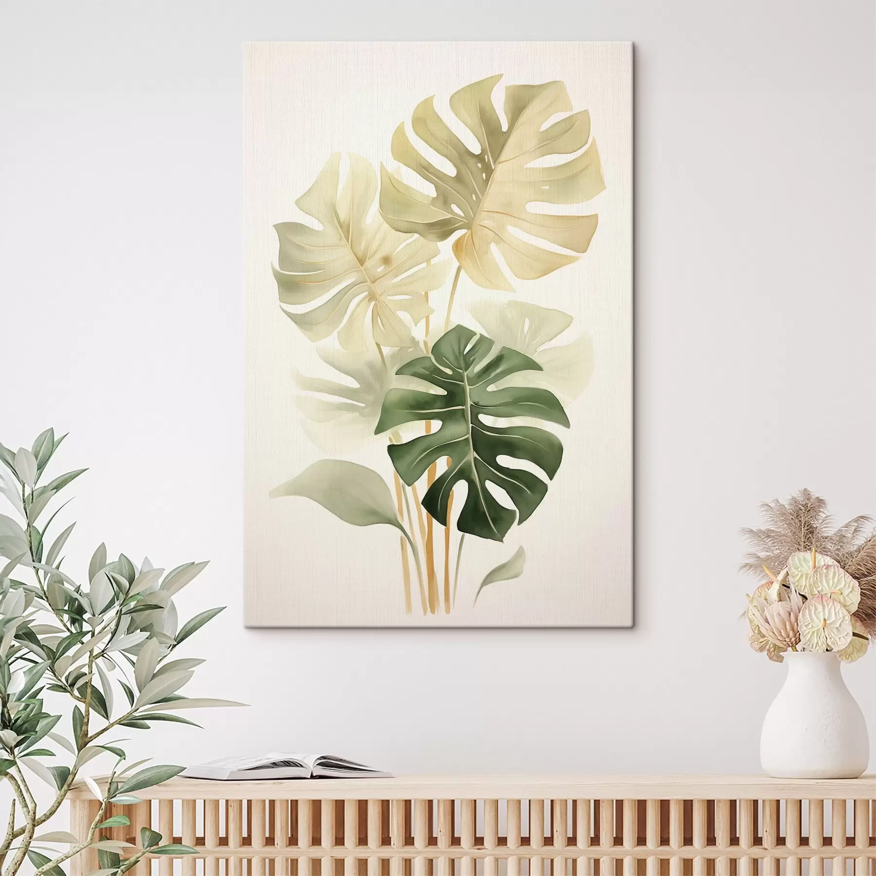 Papier peint photo Feuilles de monstera, imitation d'aquarelle s43209