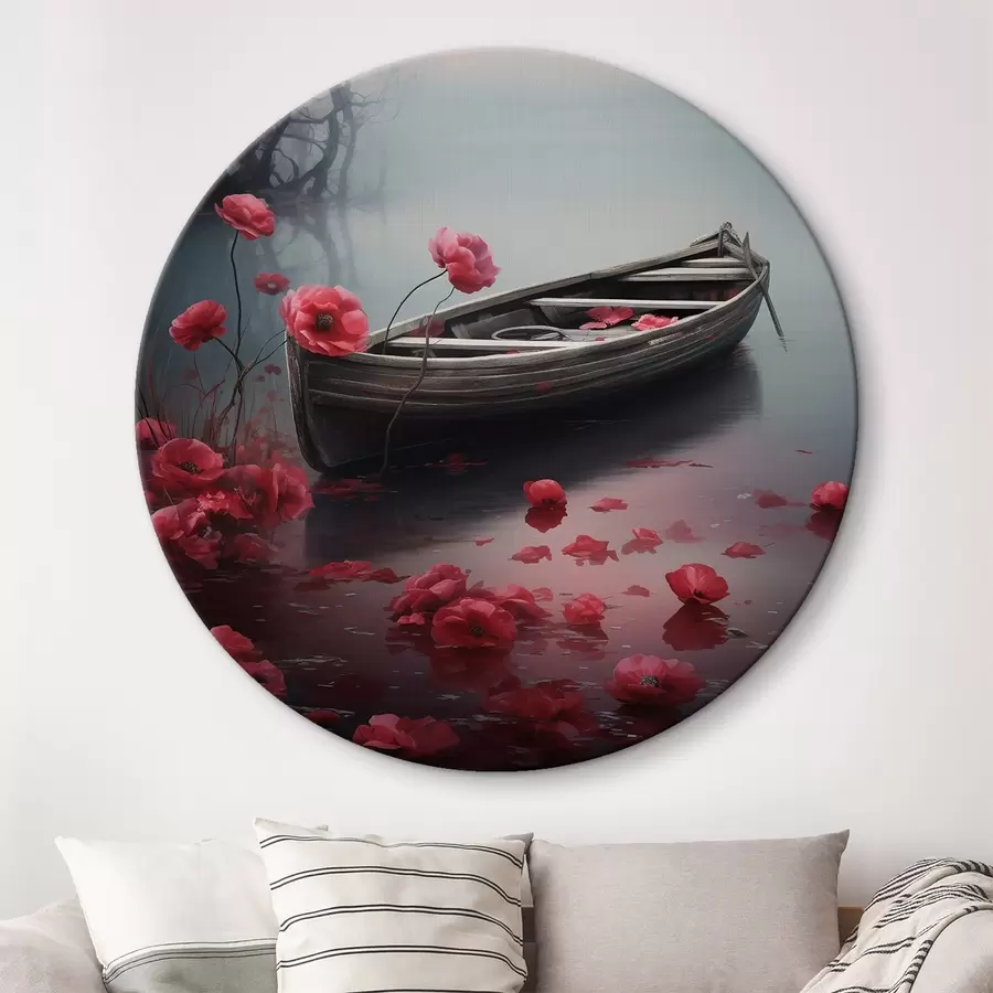  Peintures Bateau et fleurs de pavot sur le lac r43203