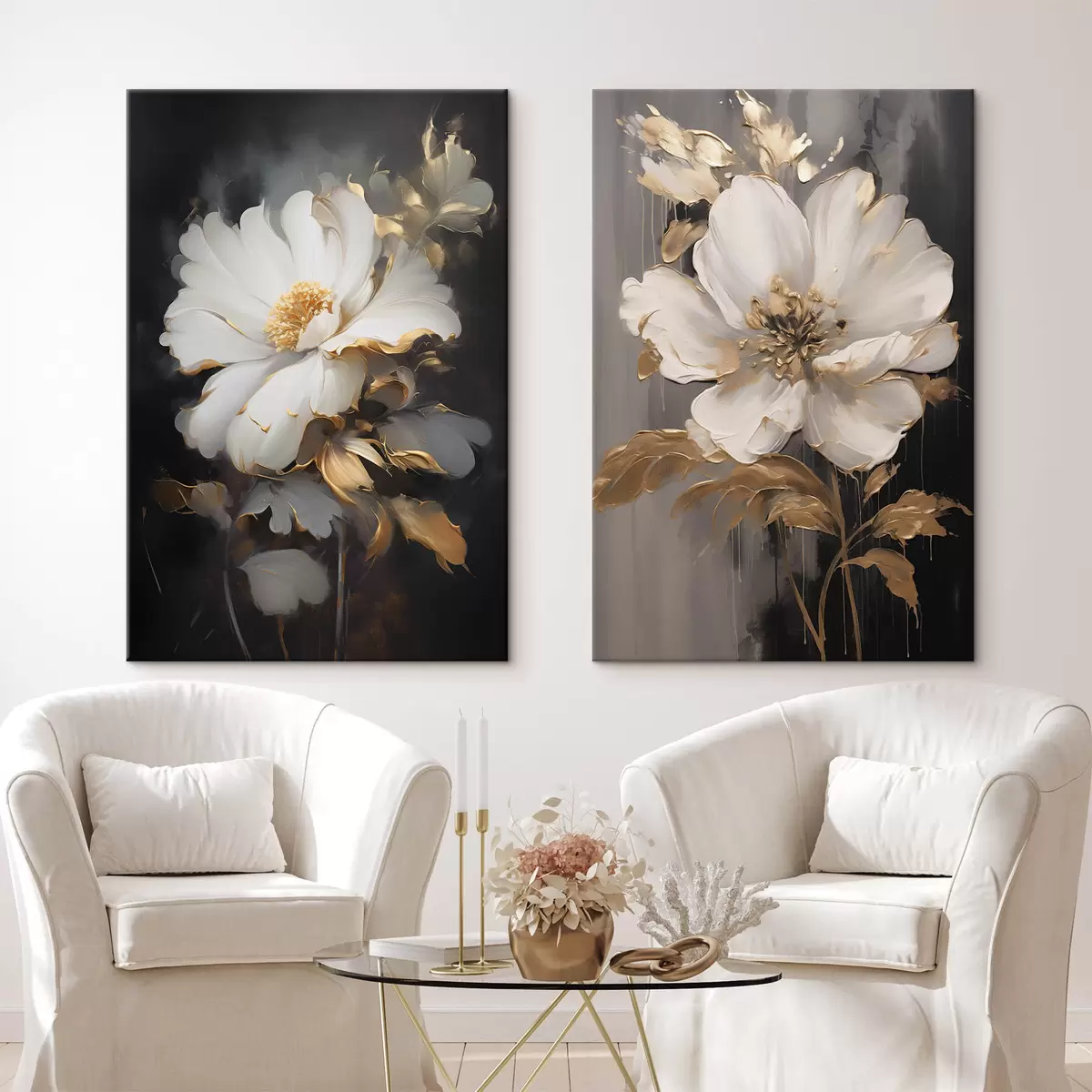  Peintures Belles fleurs sur fond sombre m00428