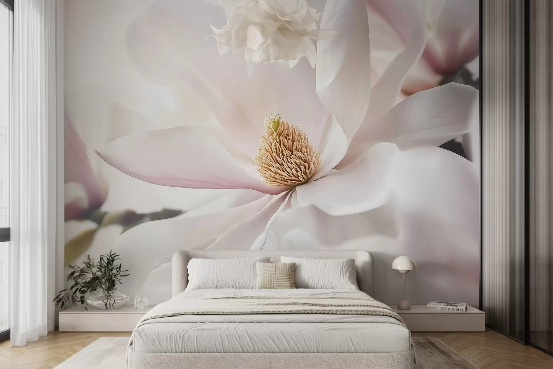 Fotobehang Witte magnolia close-up w03292