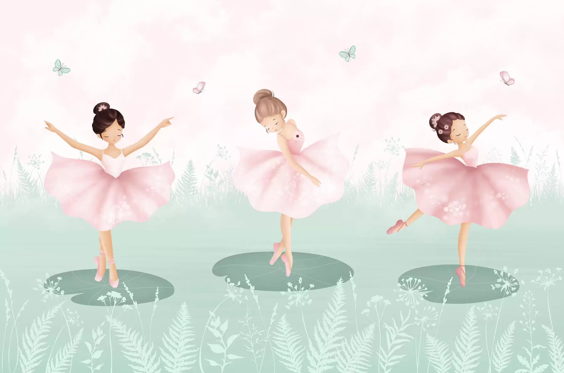 Fotobehang Landschap met dansende ballerina's w03168v2
