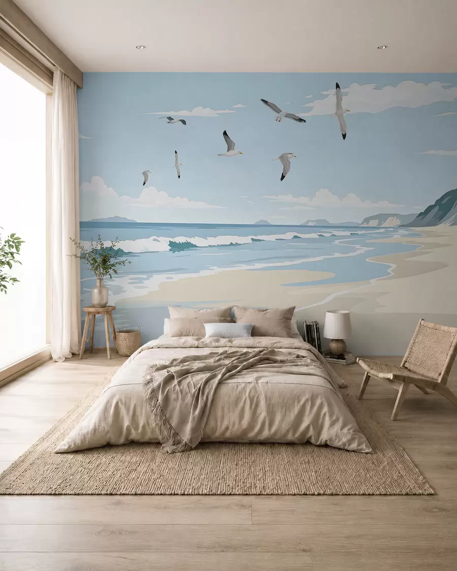 Fotobehang Meeuwen in een kusttafereel w03338