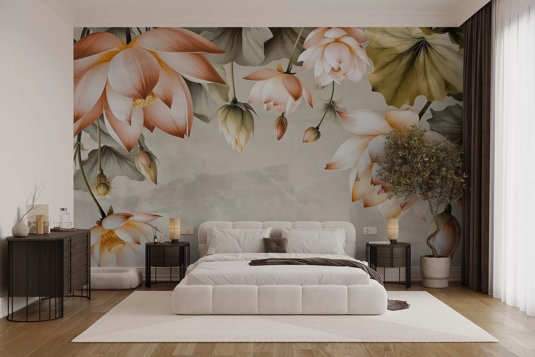 Papier peint photo Bouquet luxuriant de lotus suspendu w03340