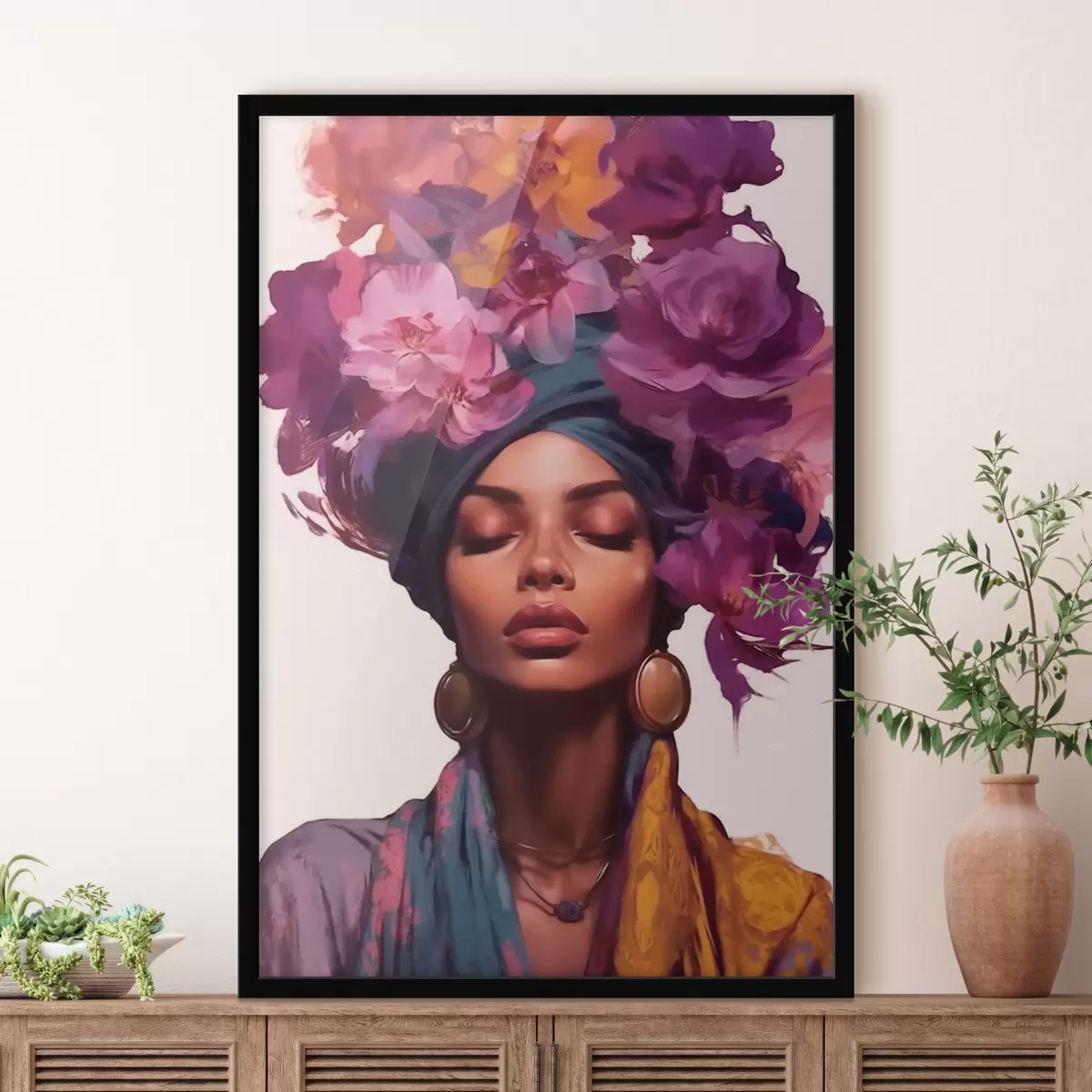 Affiche Belle femme avec des fleurs f43040