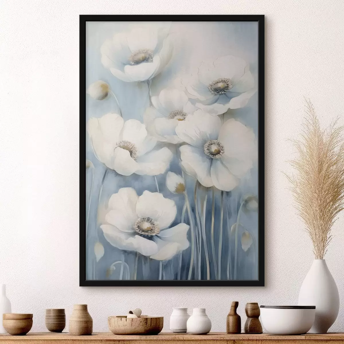 Poster Witte vintage bloemen f43047