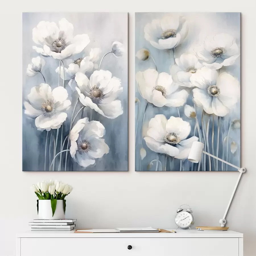  Schilderijen Witte vintage bloemen m00430