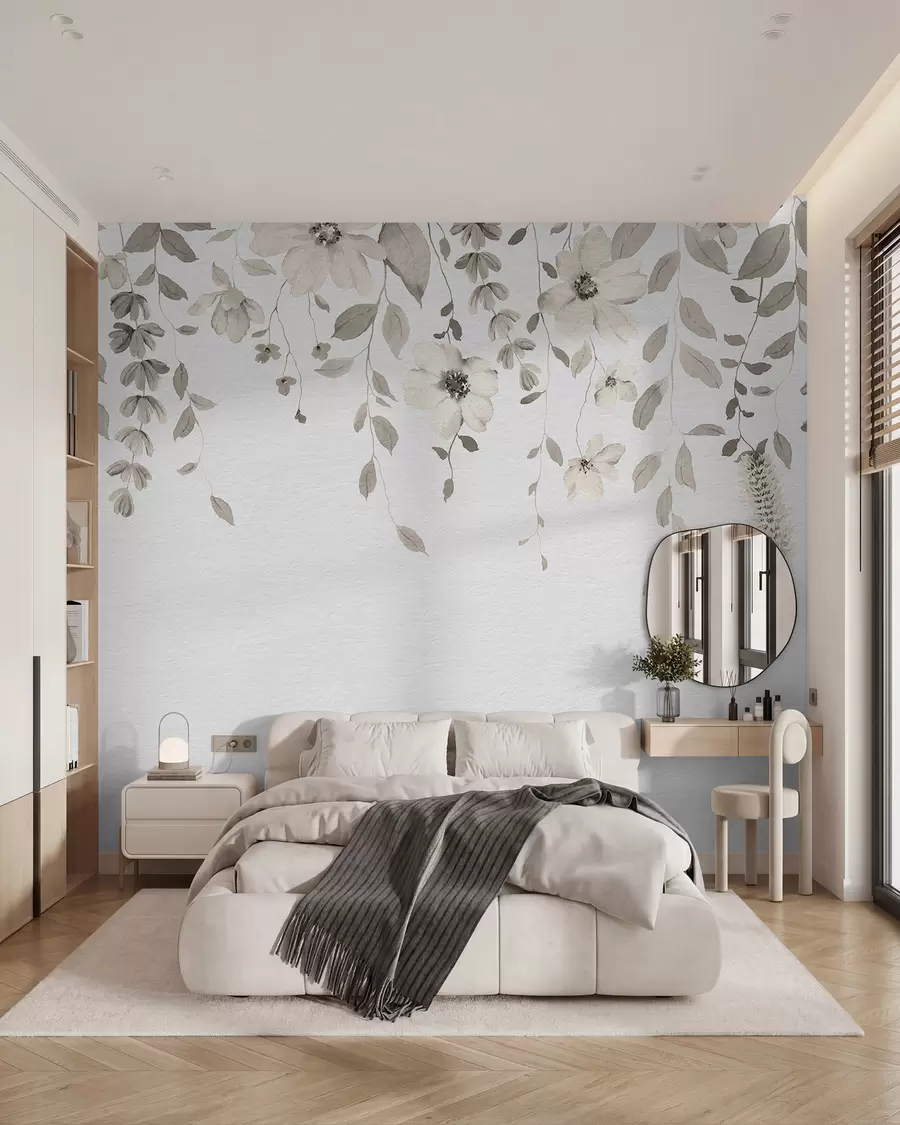 Papier peint photo Suspension de fleurs et de feuilles en aquarelle w03315v1
