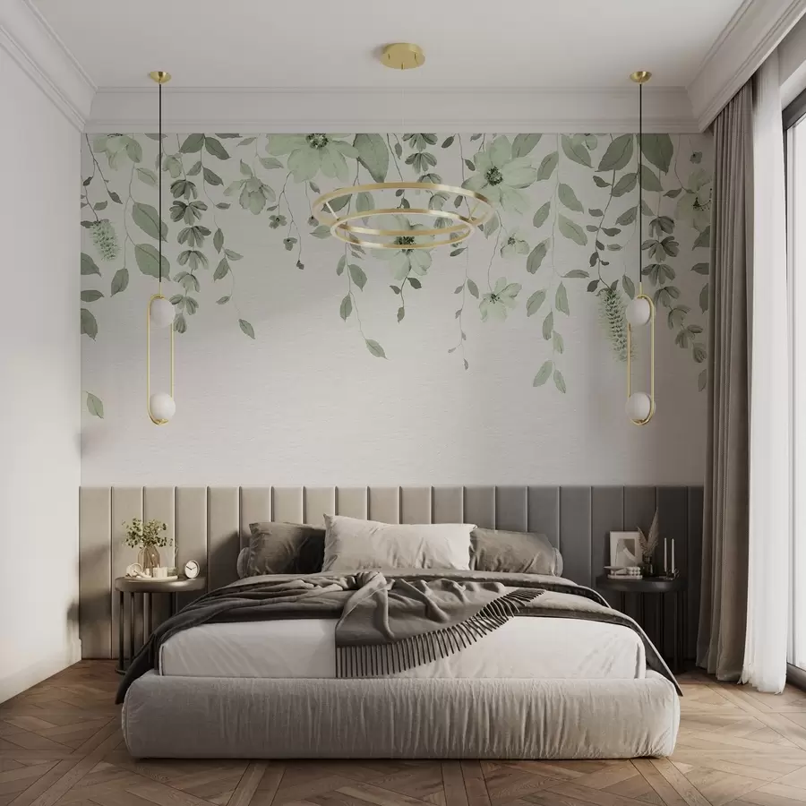 Papier peint photo Suspension de fleurs et de feuilles en aquarelle w03315v2
