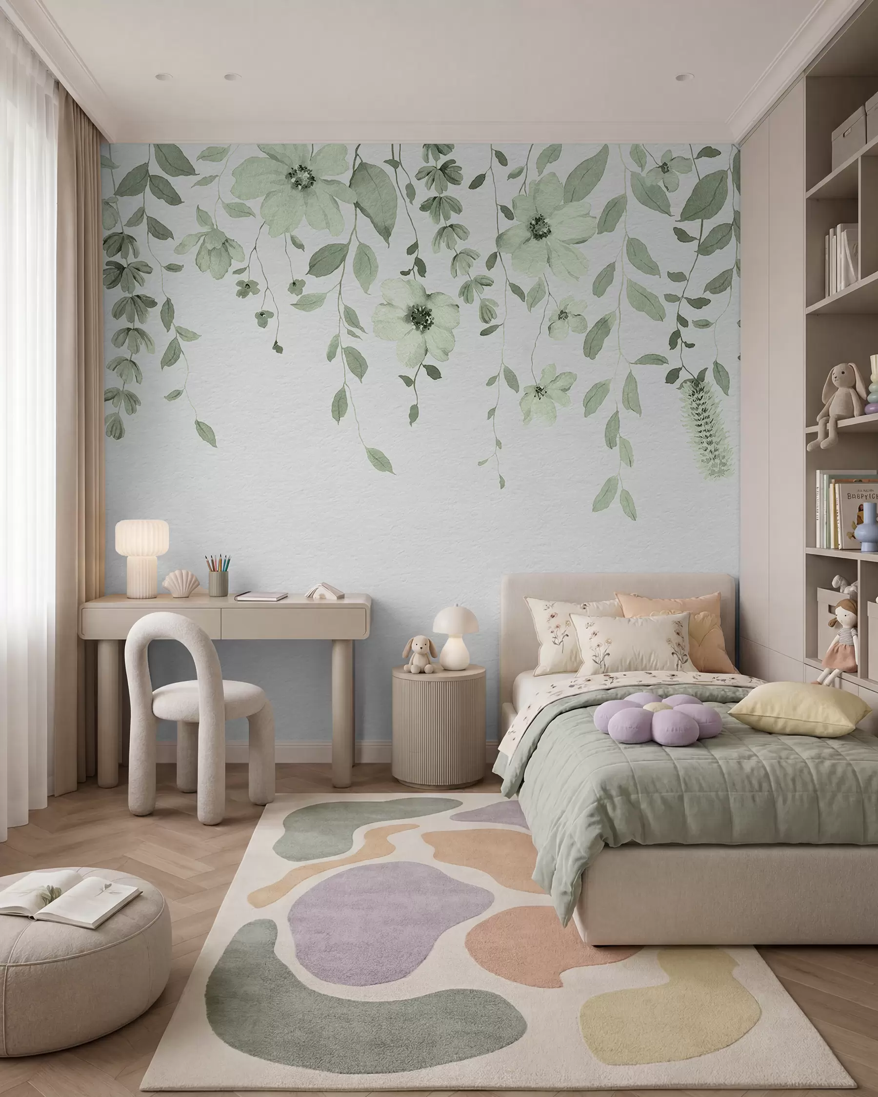 Fotobehang Hangende bloemen in groen w03315v2