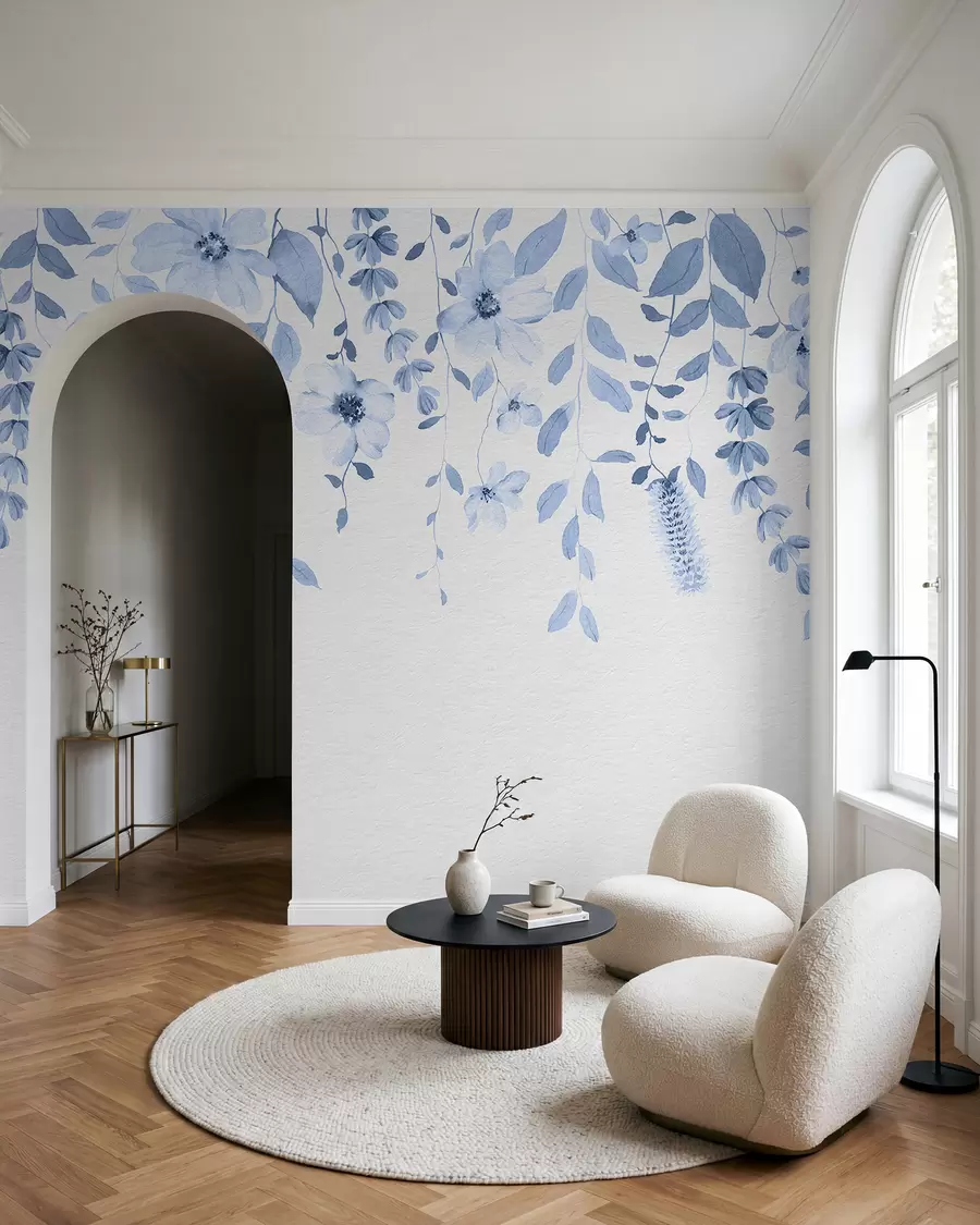 Fotobehang Hangende aquarel bloemen en bladeren w03315v3