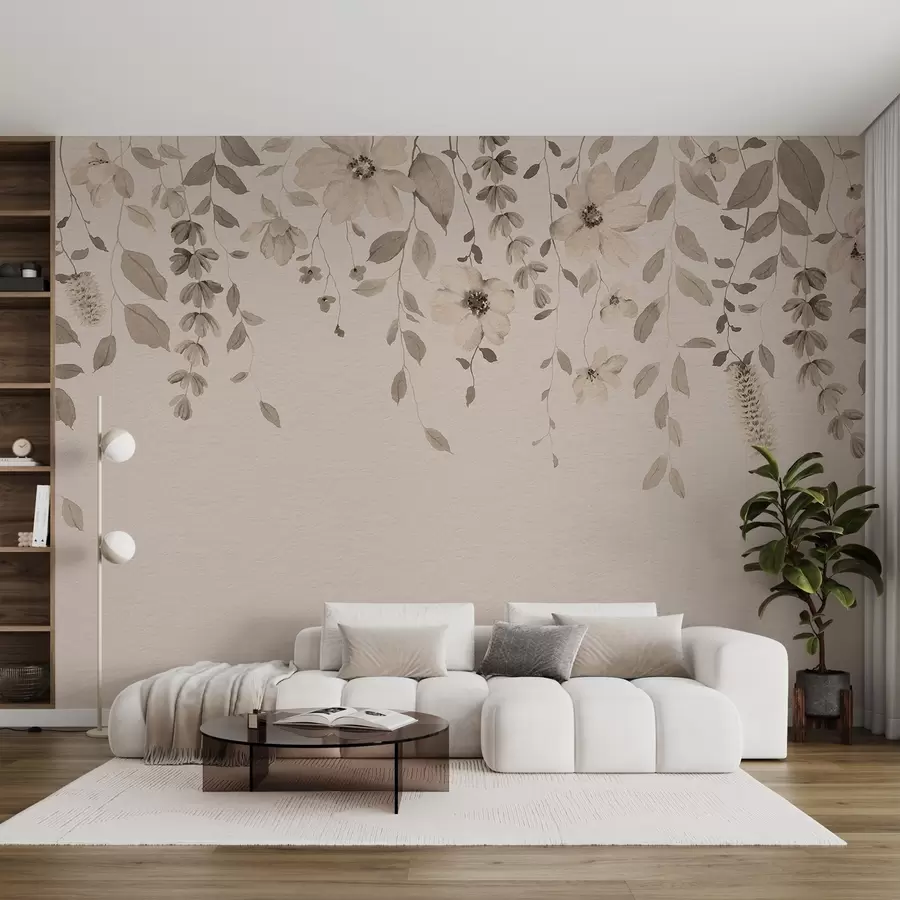 Fotobehang Hangende aquarel bloemen en bladeren w03315v4