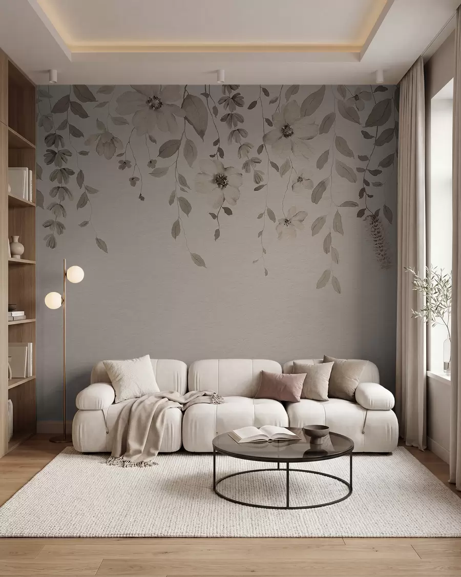 Fotobehang Hangende aquarel bloemen en bladeren w03315v4