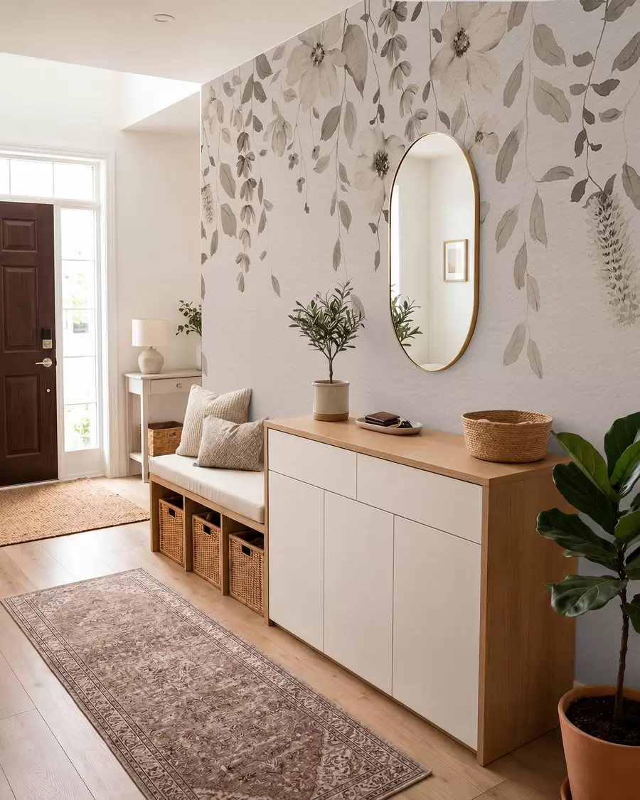 Fotobehang Hangende aquarel bloemen en bladeren w03315v4