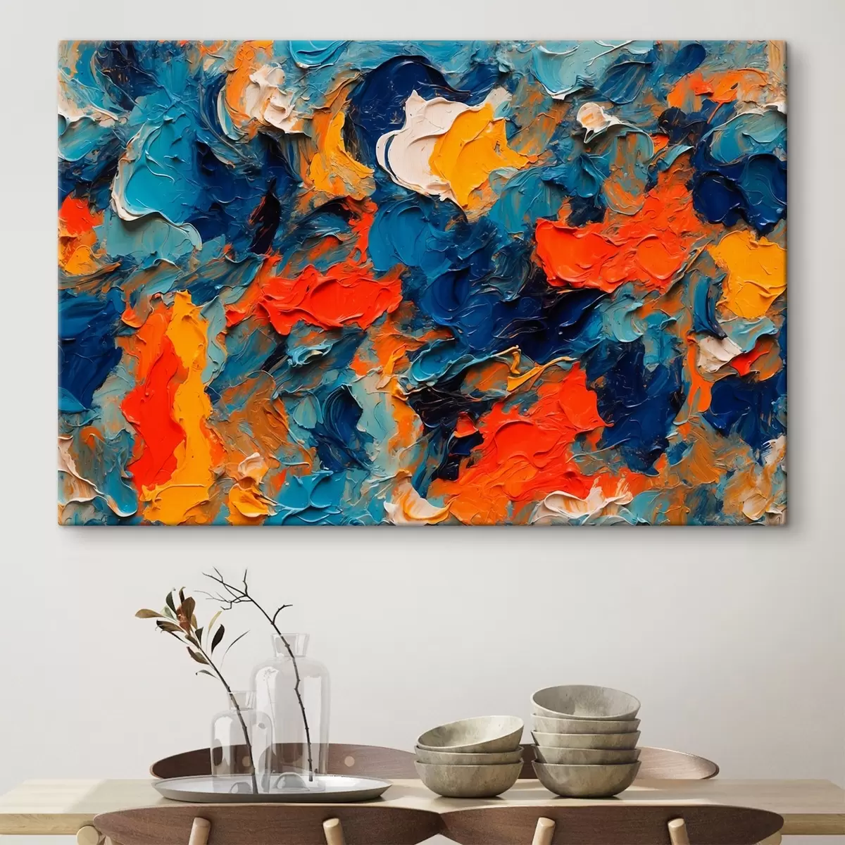  Peintures Peinture abstraite à l'huile avec des couleurs blanches, bleues et rouges s43093