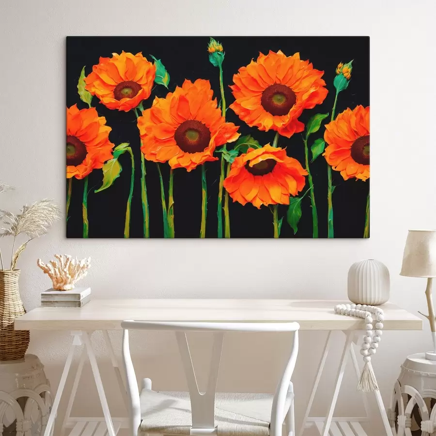  Peintures Tournesols rouges sur fond sombre s43103