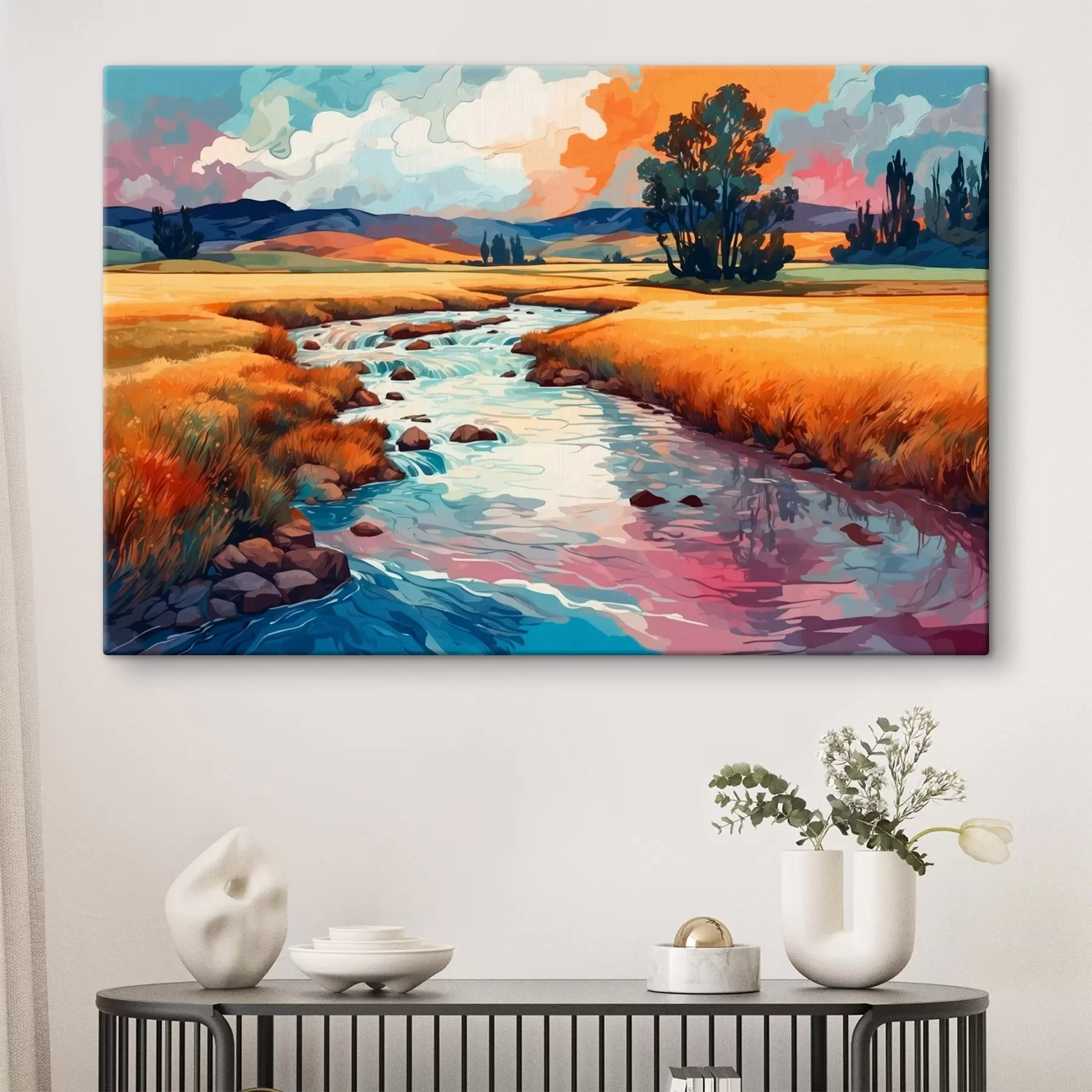  Schilderijen Beek in het veld in de stijl van aquarelschilderen s43110