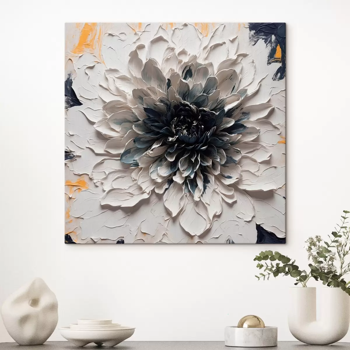  Peintures Fleur blanche au centre noir dans le style de la peinture à l'huile s43113