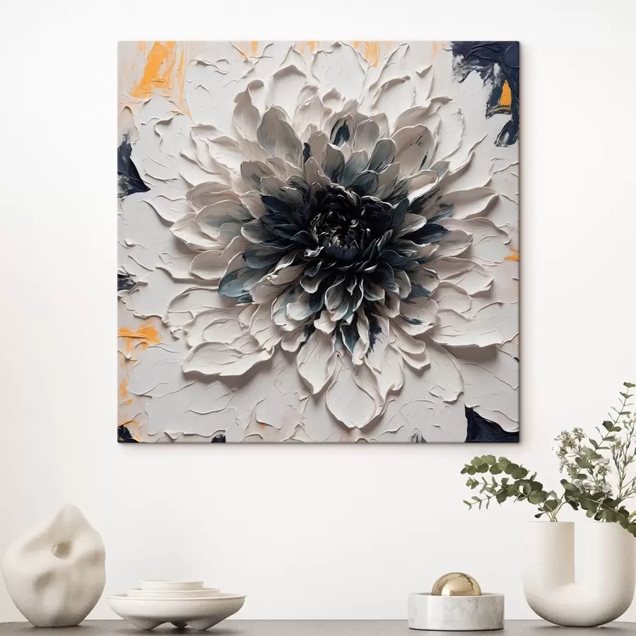  Peintures Fleur blanche au centre noir dans le style de la peinture à l'huile s43113