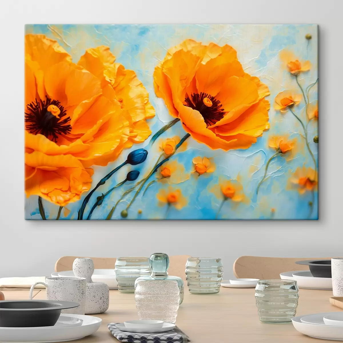  Peintures Coquelicots jaunes sur fond flou s43118