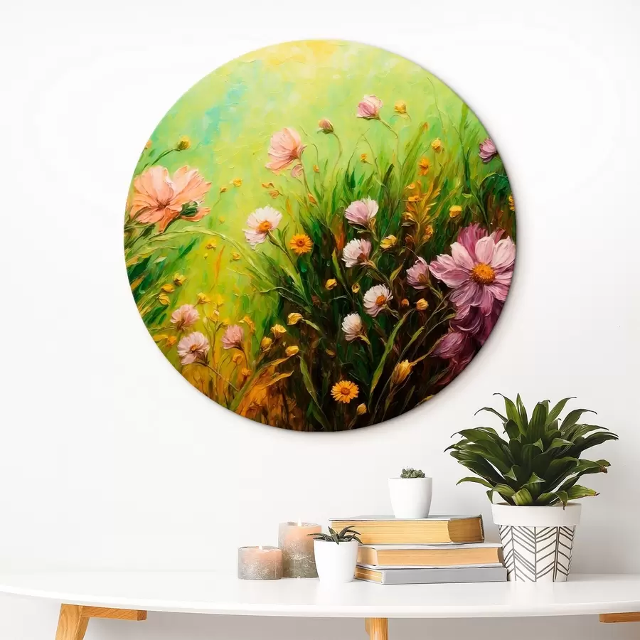  Peintures Champ de fleurs sur fond vert abstrait r43101