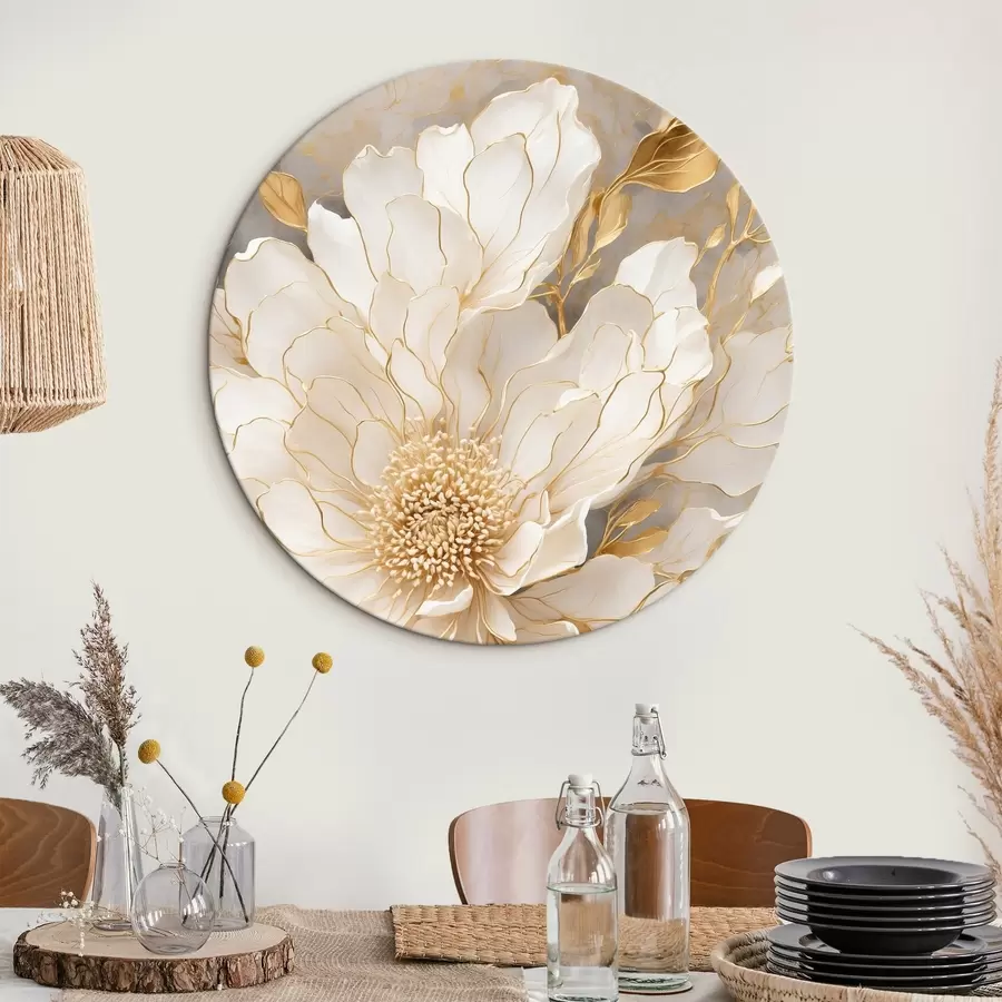  Schilderijen Witte bloem met bladeren in acrylschilderstijl r43115