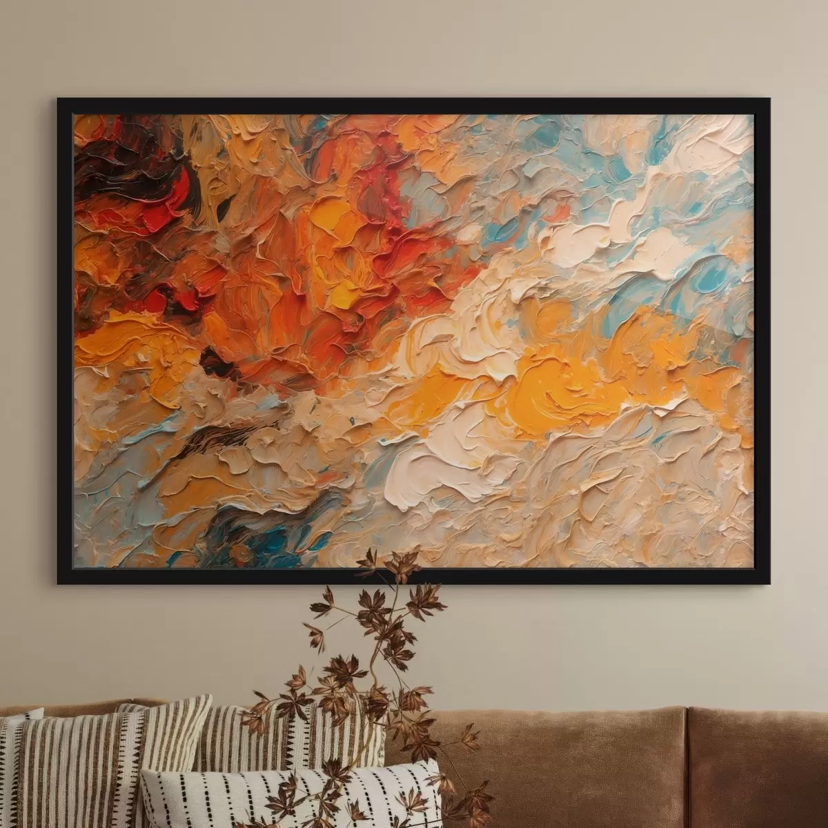 Poster Rood en wit abstract olieverfschilderij f43092