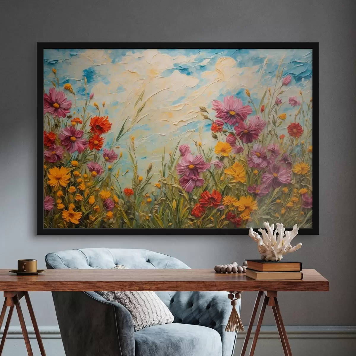 Affiche Champ de fleurs en peinture à l'huile f43102