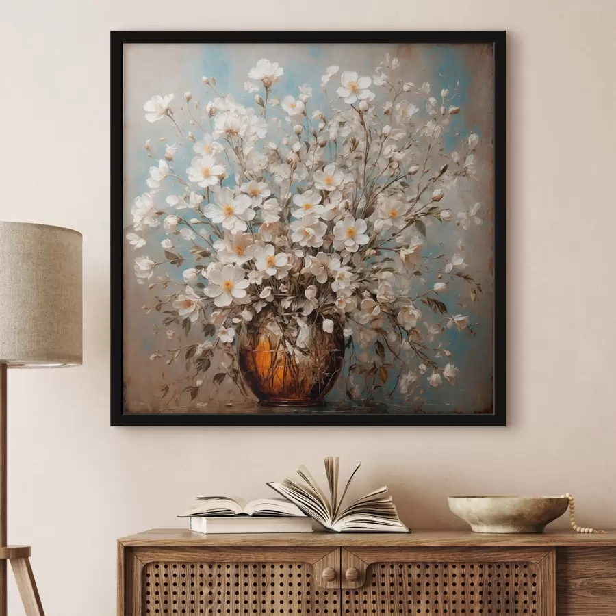 Papier peint photo Fleurs blanches dans un vase sur fond acrylique f43107