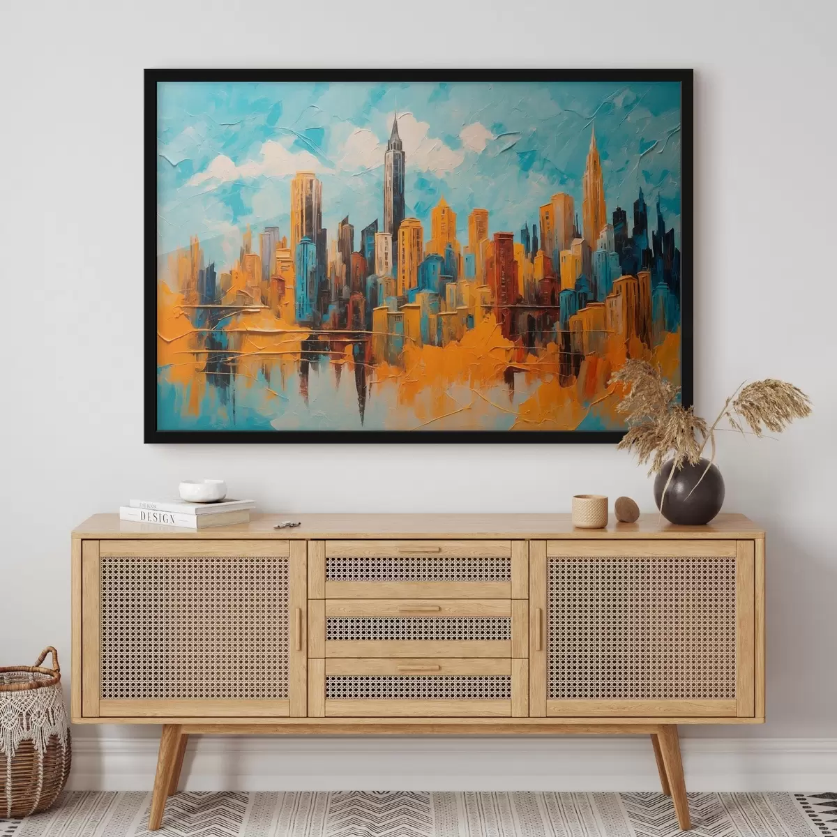 Poster Stad in olieverfstijl f43108