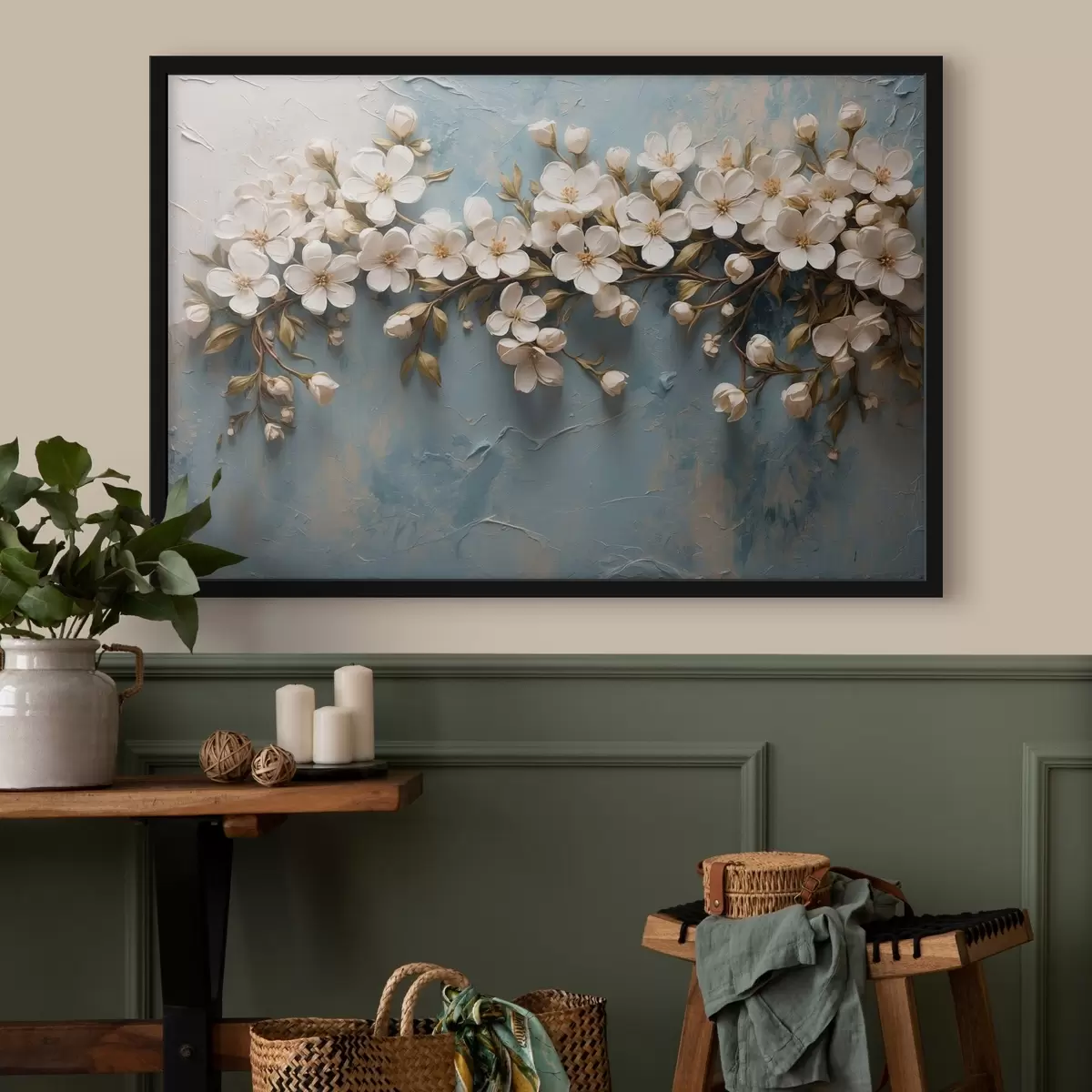 Poster Tak met bloemen op achtergrond in acrylstijl f43111