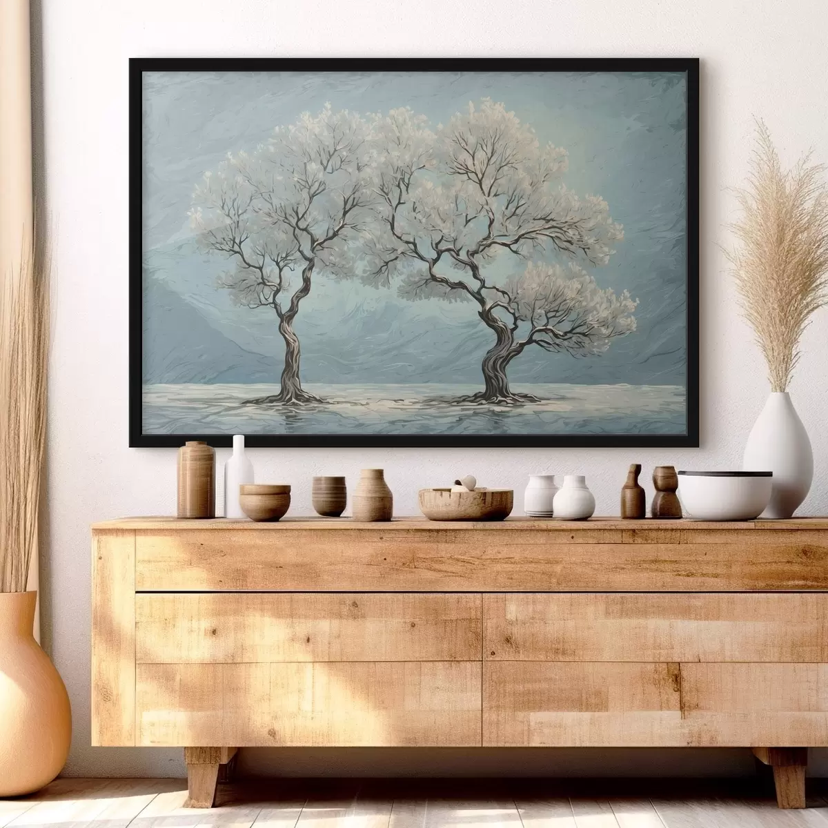 Poster Witte bomen in acrylschilderstijl f43112