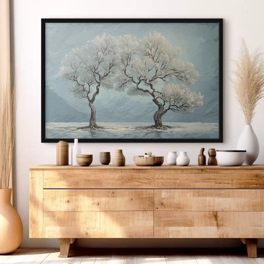 Fotobehang Witte bomen in acrylschilderstijl f43112