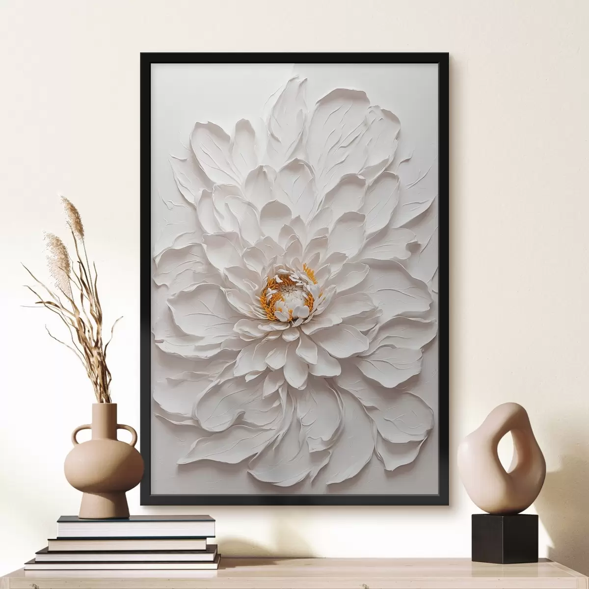 Poster Witte bloem op lichte achtergrond f43114