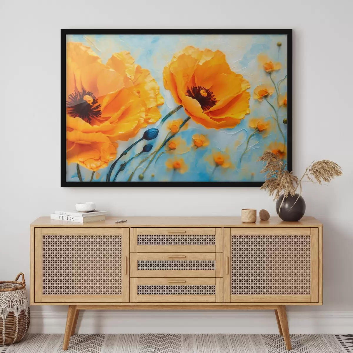 Affiche Coquelicots jaunes sur fond flou f43118