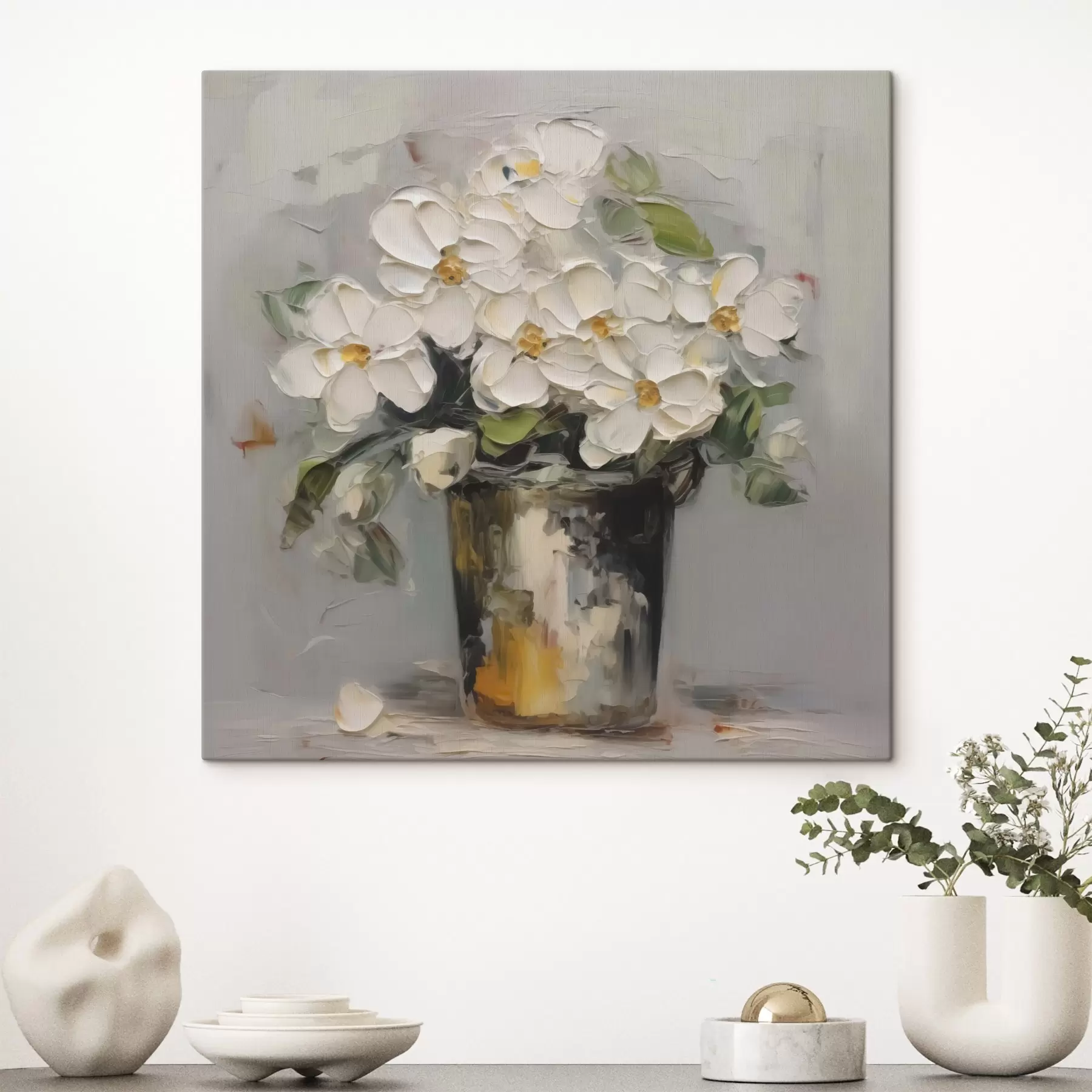 Papier peint photo Fleurs dans un seau imitation peinture s43228