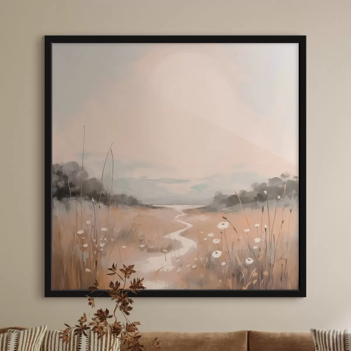 Poster Veldlandschap imitatie van schilderkunst f43224