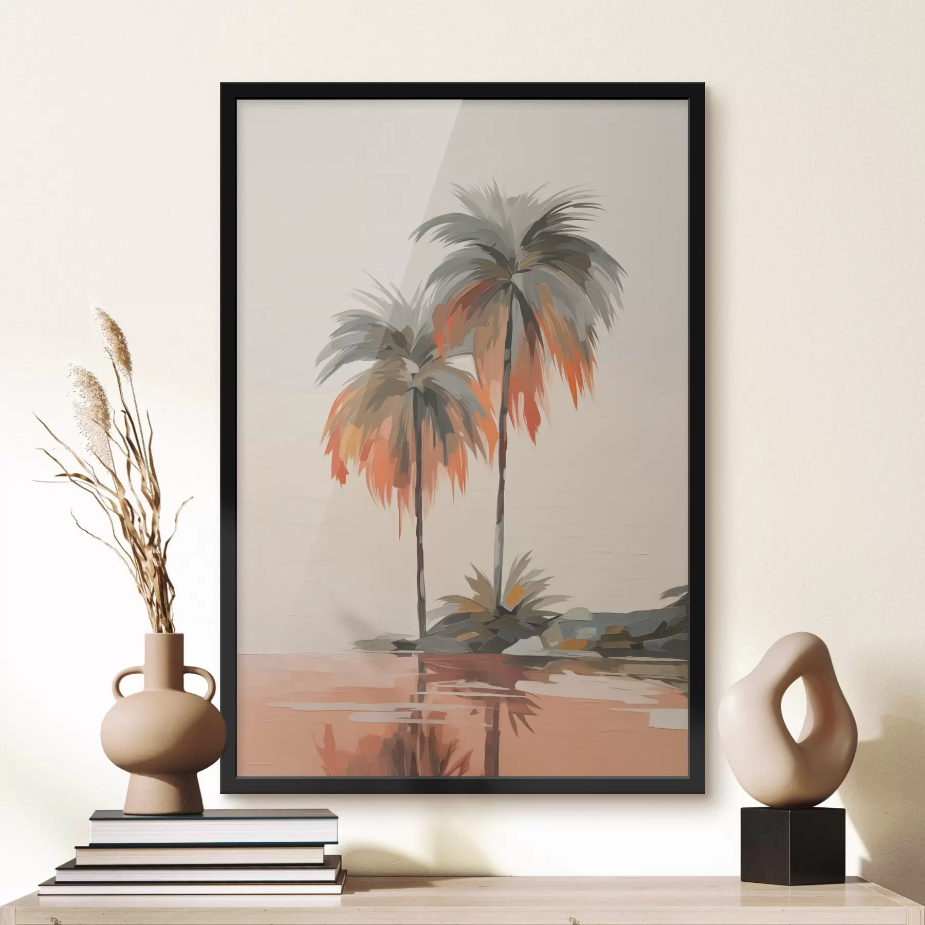 Fotobehang Palmbomen imitatie penseelstreken f43230