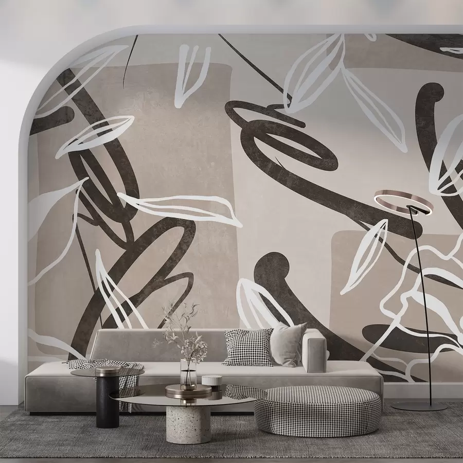 Fotobehang Abstract getextureerd modern en minimalistisch ontwerp met bloemenelementen in een neutraal beige kleurenpalet w08888