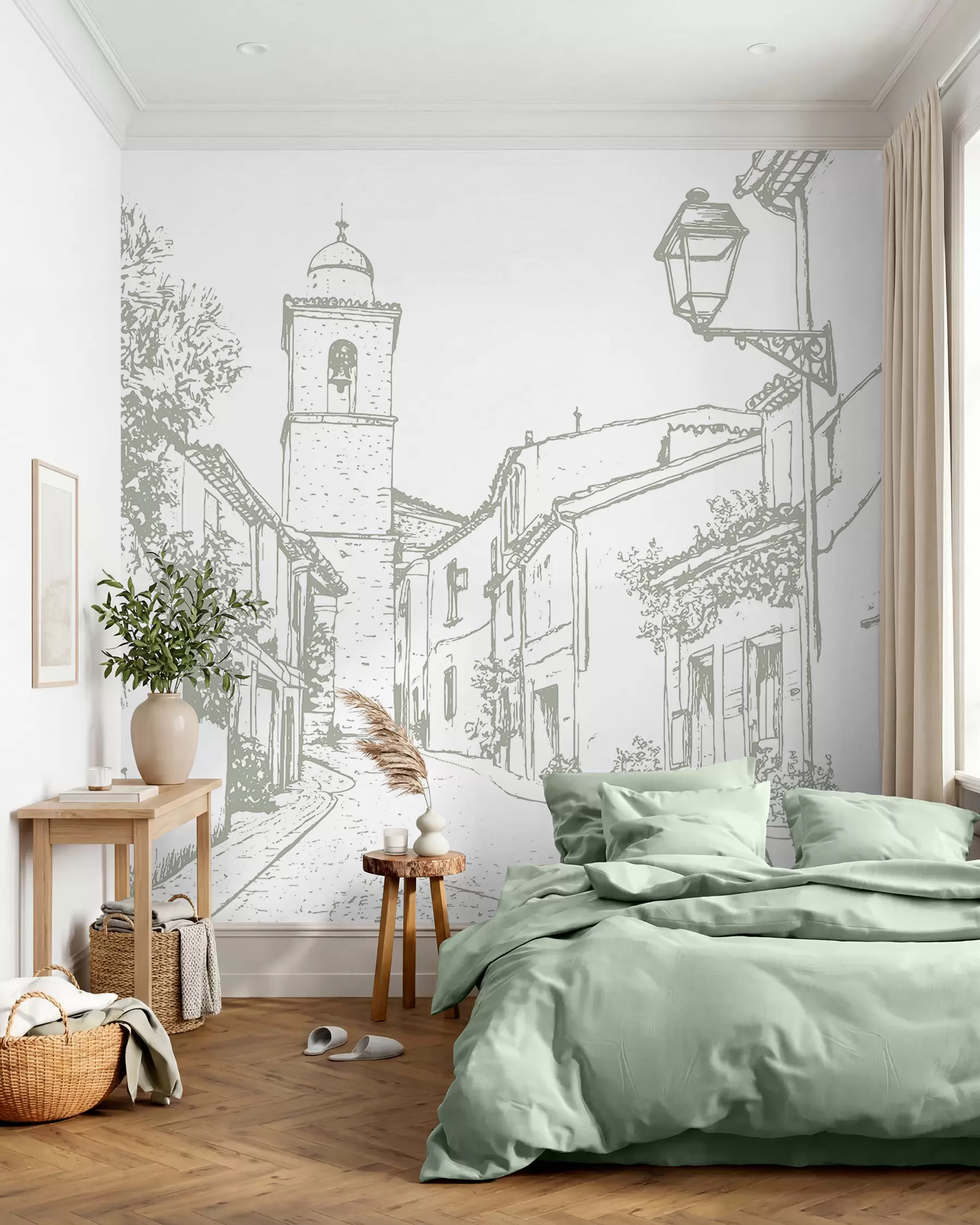 Papier peint photo Carnet du village en olive w03345