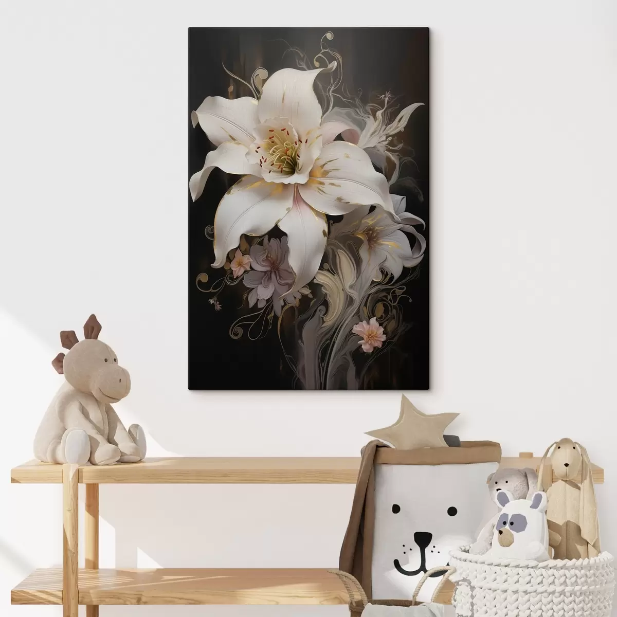  Peintures Gros plan d'une fleur de lys abstraite sur fond sombre s43254