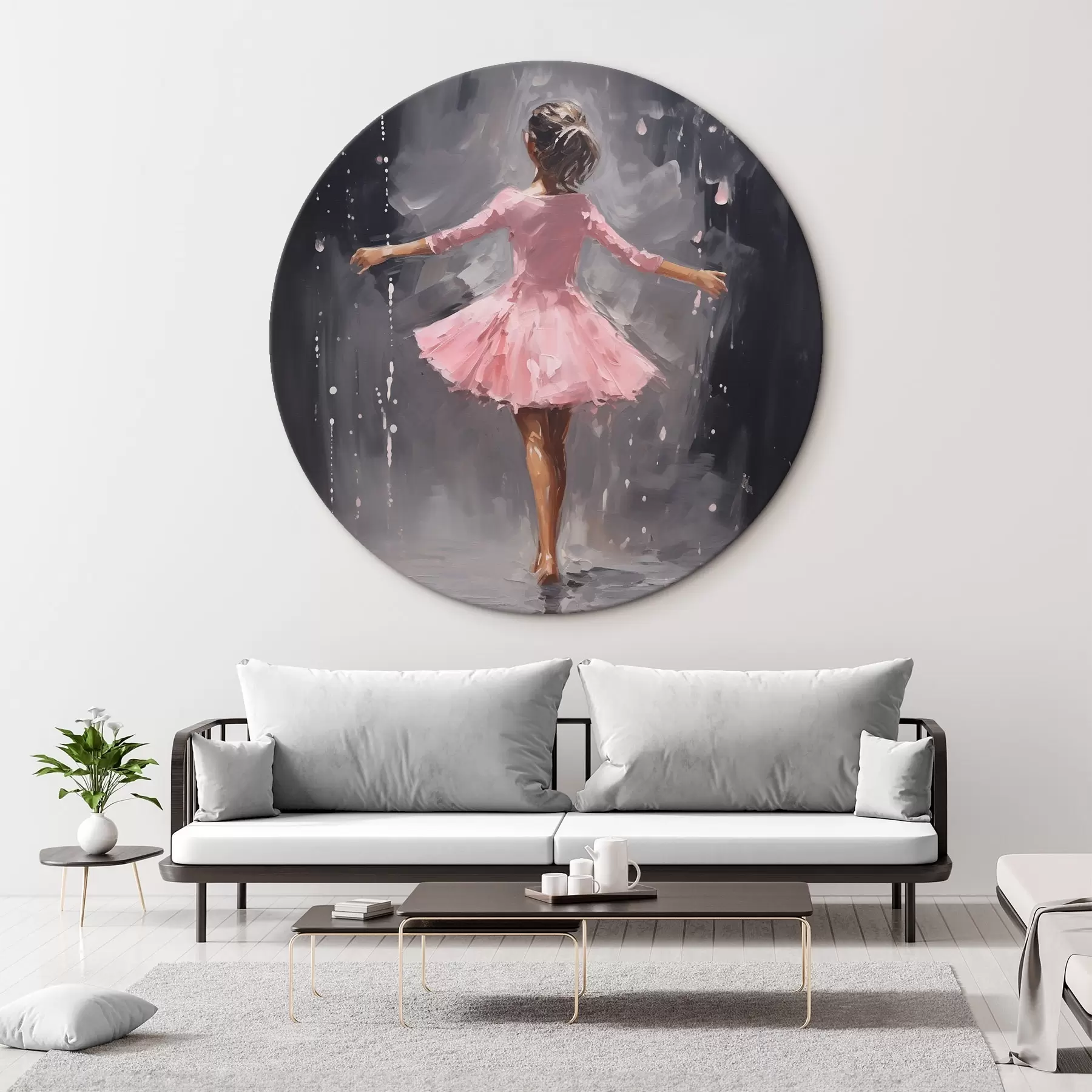 Fotobehang Mensen, meisje in roze jurk, imitatie olieverfschilderij r43258