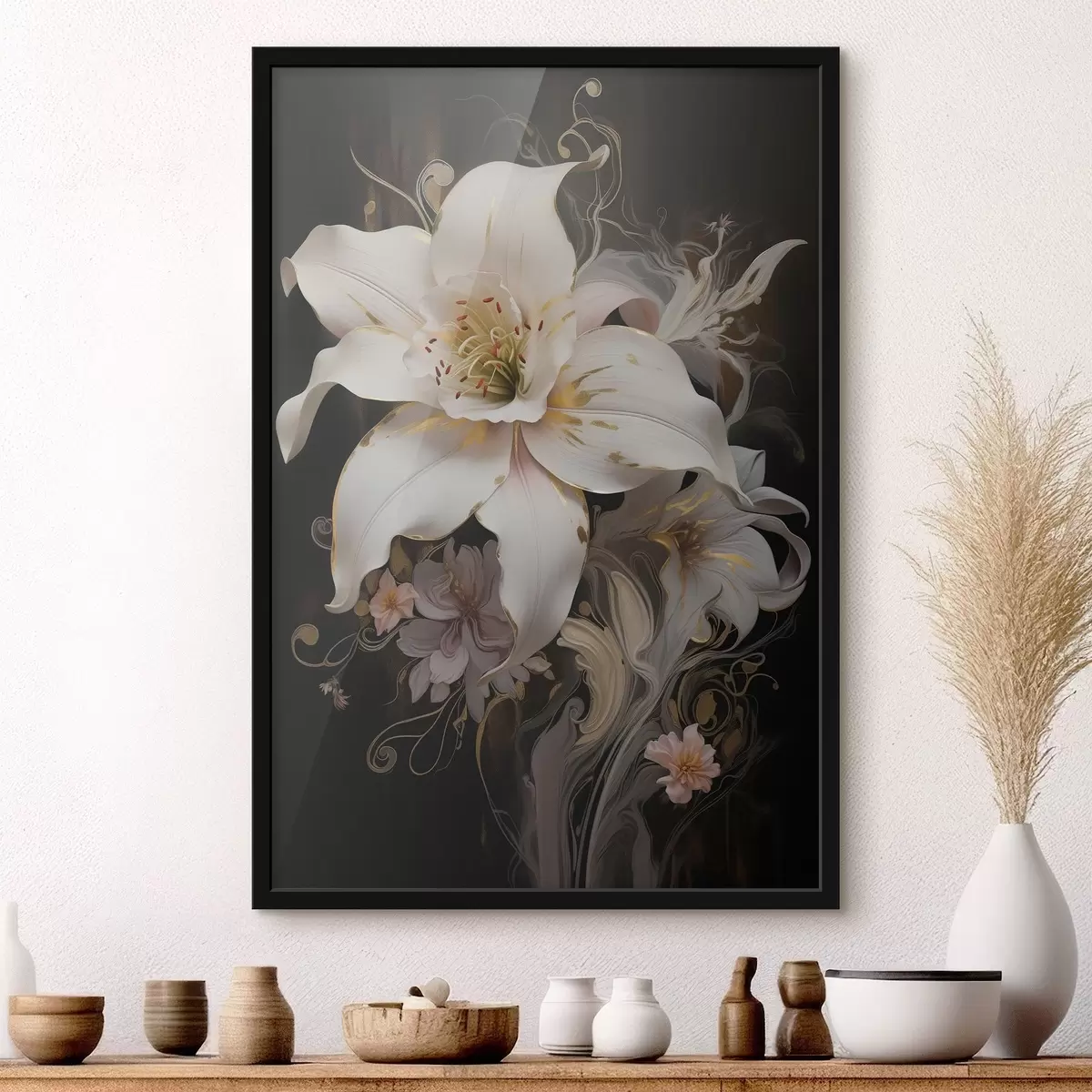 Affiche Gros plan d'une fleur de lys abstraite sur fond sombre f43254