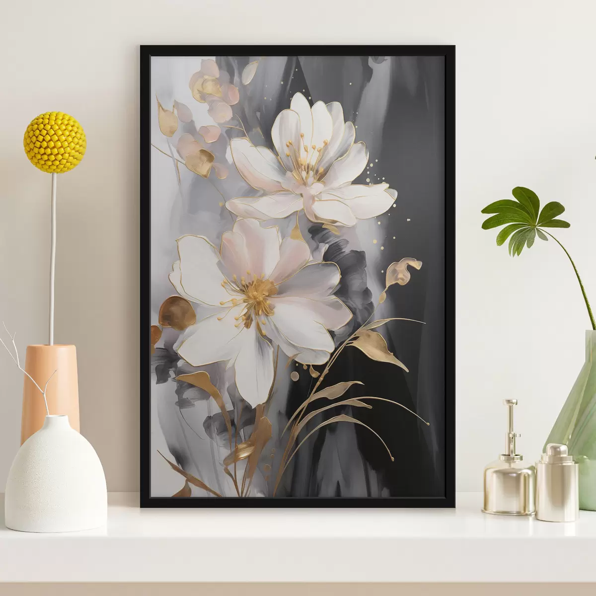 Poster Abstracte bloemen op een donkere achtergrond f43255