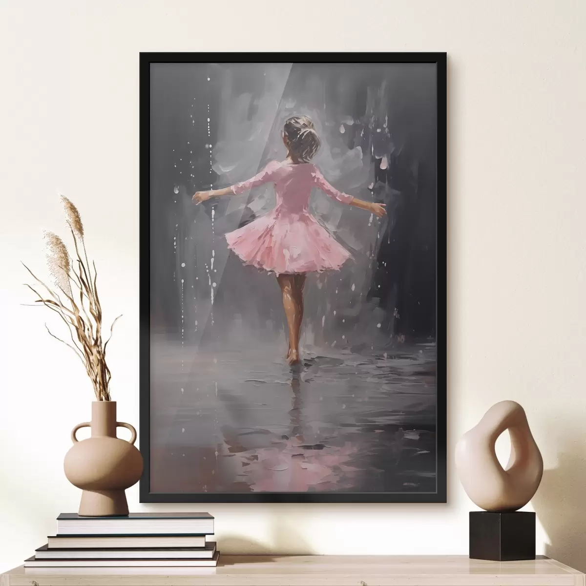 Affiche Personnes, fille en robe rose, imitation peinture à l'huile f43258