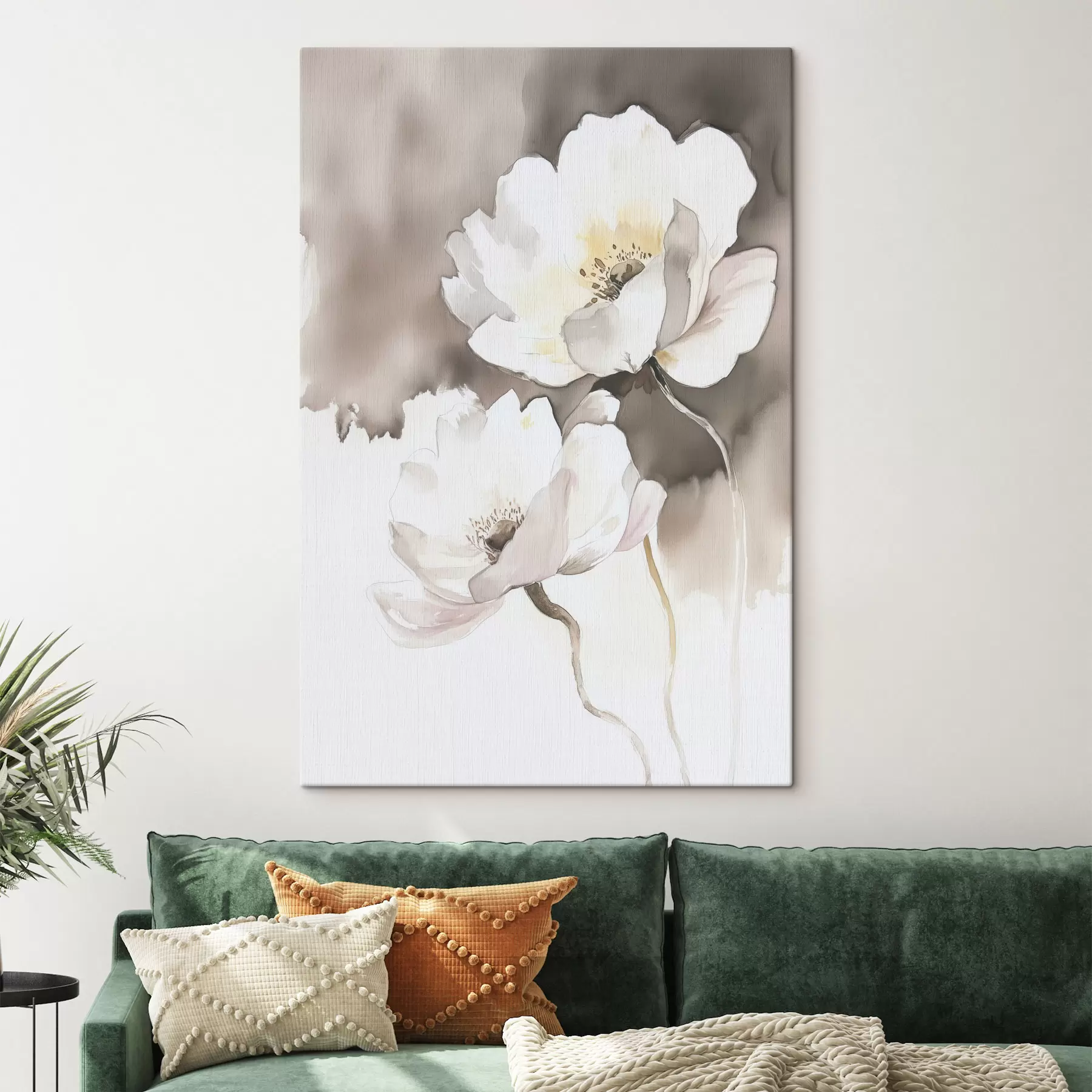 Fotobehang Witte bloemen op een bruine achtergrond in de stijl van aquarelverf s43297