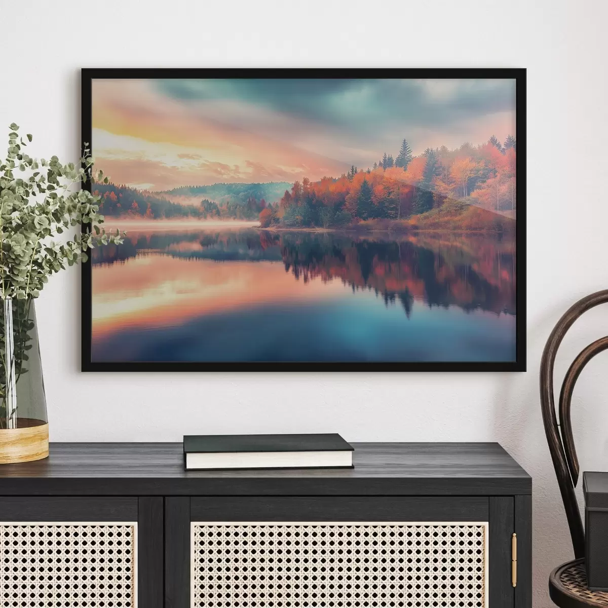 Poster Dageraad op het meer in de herfst f43290