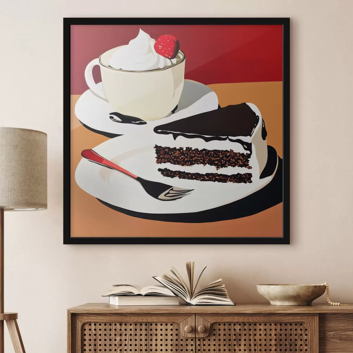 Affiche Une tasse de café et une part de gâteau f43293