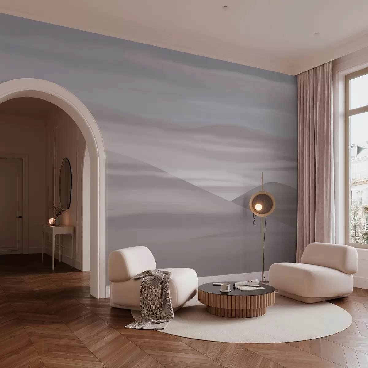 Fotobehang Heuvels en wolken, rustig landschap w03288