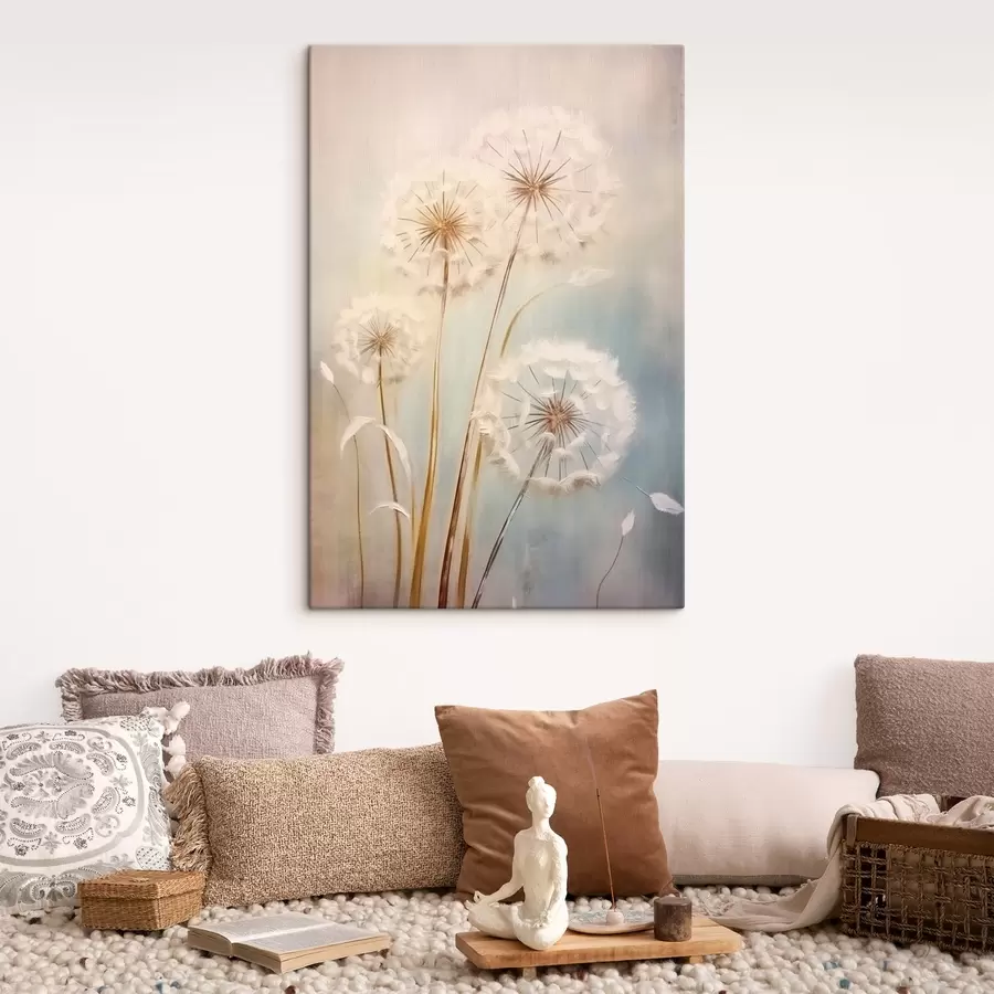  Schilderijen Delicate paardenbloemen op een pastelkleurige achtergrond s43279