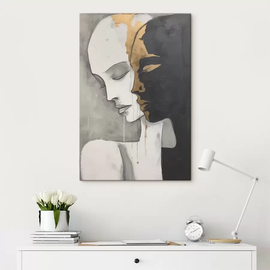  Schilderijen Contrasterende silhouetten met abstracte accenten s43280